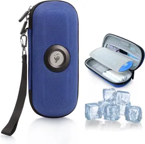 Insulin Cooler Diabetes Travel Case with Thermometer Temperature Display, Refrigerated Medication Travel Bag, Vials Organizer Bag with 2 TSA Approved Ice Pack for Daily Trip (Blue)