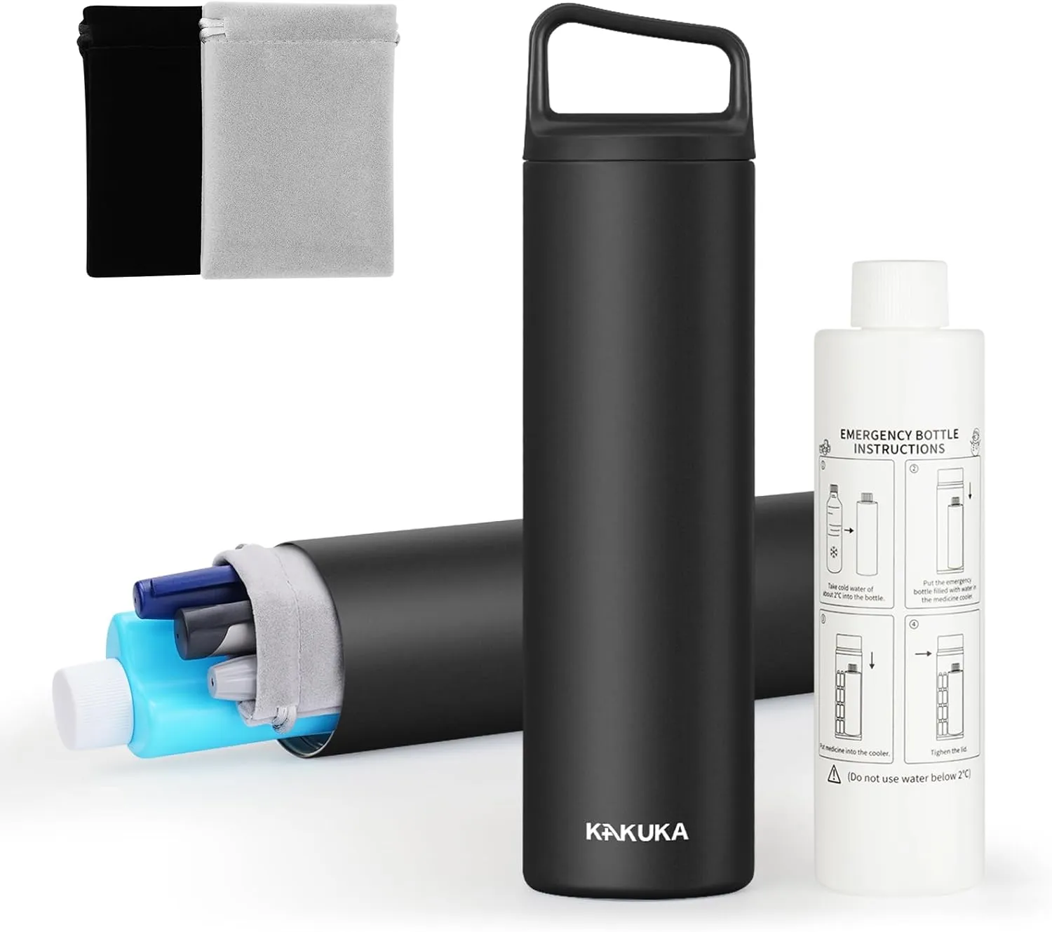 Insulin Cooler Travel Case, Medication Diabetes Supplies, 60H Insulin Pens Cold Bottle, 5-in-1 Diabetic Medicine Cooler, TSA Approved, with Gel Ice Pack and Emergency Bottle(Black)