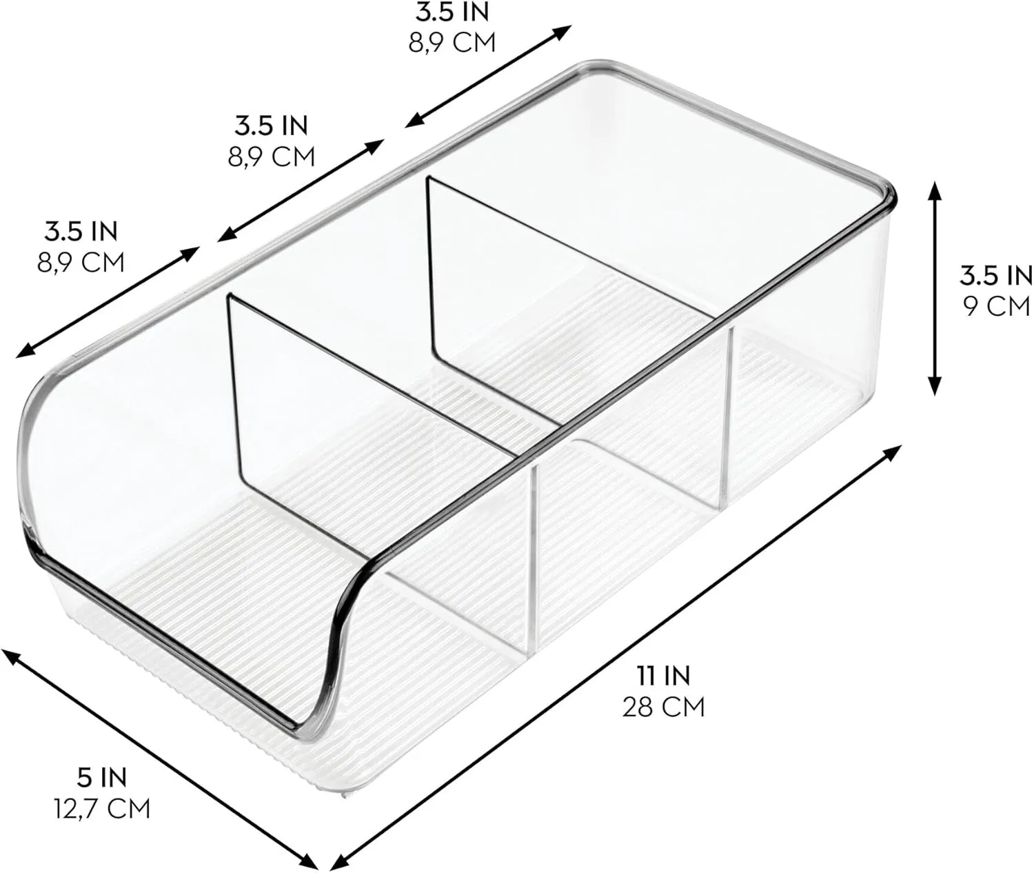 InterDesign iDesign Stackable 3-Section Divided Storage Bin for Pantry, Fridge, or Cabinet - Set of 2 - Clear