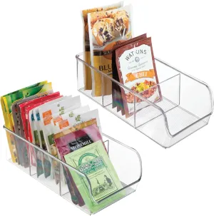 InterDesign iDesign Stackable 3-Section Divided Storage Bin for Pantry, Fridge, or Cabinet - Set of 2 - Clear