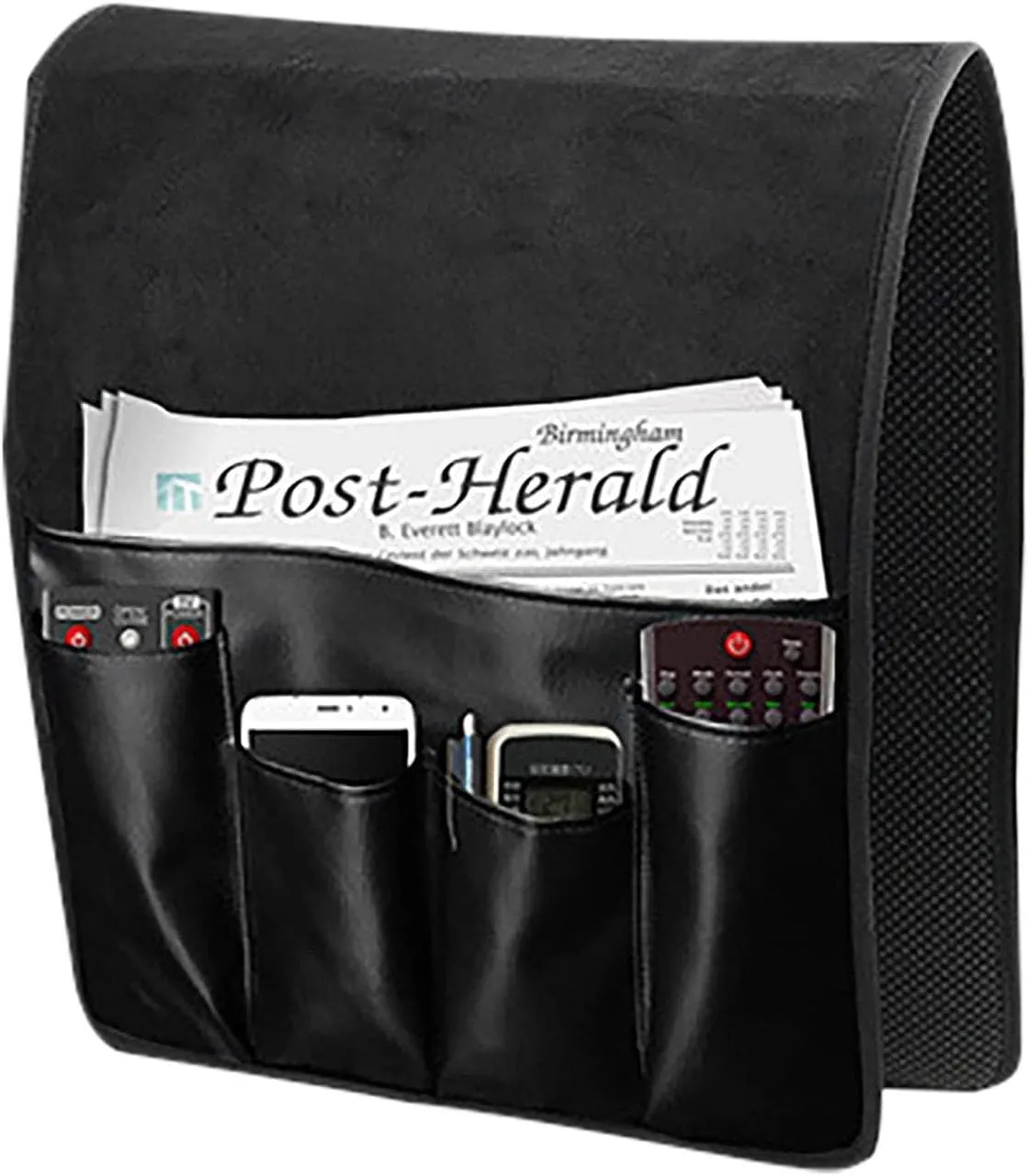IPENNY No-slip Leather Sofa Couch Remote Control Holder Chair Armrest Caddy Pocket Organizer Storage Bag for Cellphone Tablet Notepad Book Magazines DVD Eyewears Drinker Snacks Holder Pouch