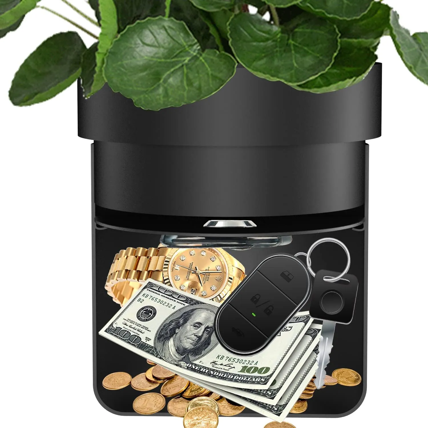 Iron Flower Pot Secret Compartment, Hidden Safe Compartment Lock Box Secret Hideaway Money, Keys and Other Valuables, Waterproof, Corrosion (Black)