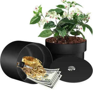Iron Flower Pot Secret Compartment, Hidden Safe Compartment Lock Box Secret Hideaway Money, Keys and Other Valuables, Waterproof, Corrosion (Black)