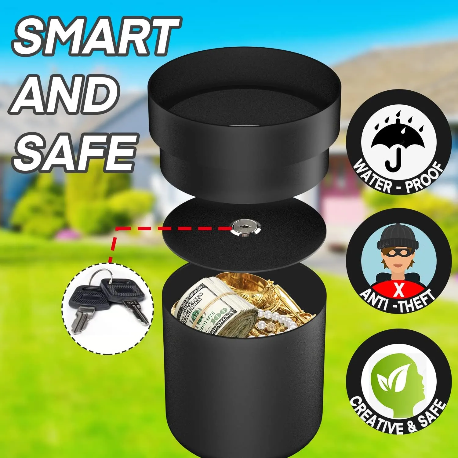 Iron Flower Pot Secret Compartment, Hidden Safe Compartment Lock Box Secret Hideaway Money, Keys and Other Valuables, Waterproof, Corrosion (Black)
