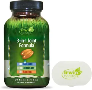Irwin Naturals 3-in-1 Joint Formula - Joint Support Supplement with Glucosamine, Chondroitin & MSM - 90 Softgels - Bundle with Pill Case - Natural Nutritional Complex for Joint Health
