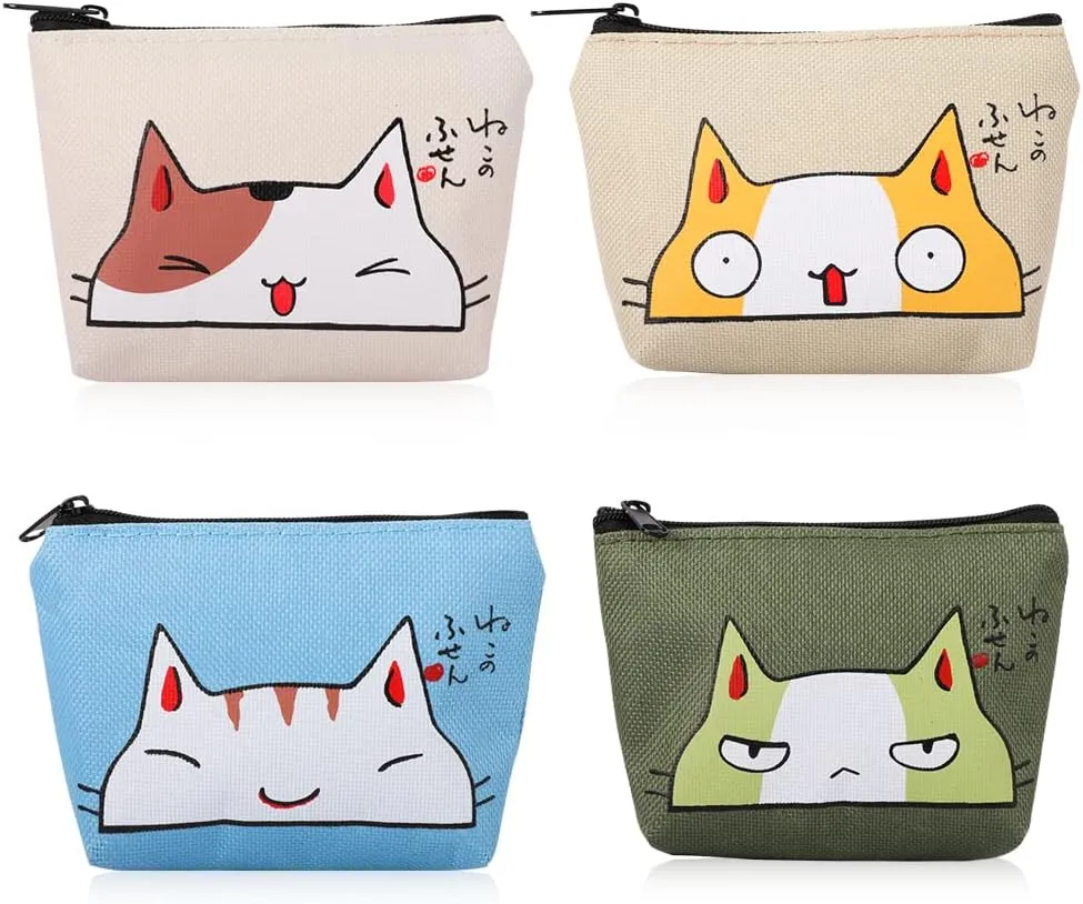 iSuperb Pack of 4 Canvas Coin Purse Change Cash Bag Zipper Small Purse Wallets