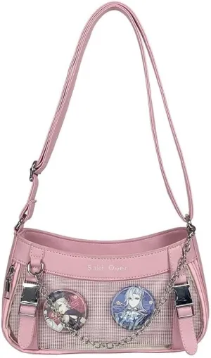 Ita Bag Crossbody Y2k Purse Coquette Anime Itabags Handbag Shoulder Bag Grunge Pin Display Bag Lolita Purse Cutecore (Pink)