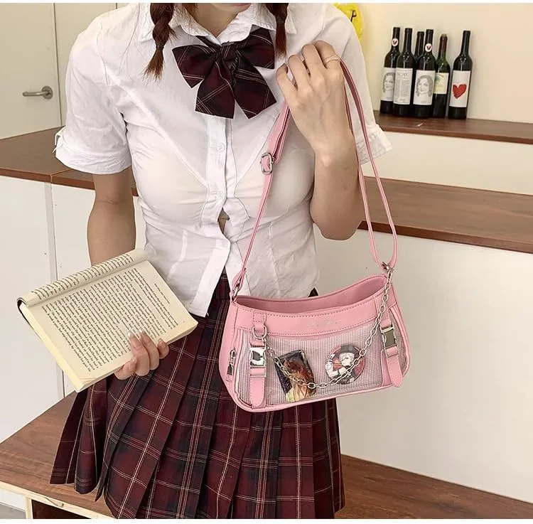 Ita Bag Crossbody Y2k Purse Coquette Anime Itabags Handbag Shoulder Bag Grunge Pin Display Bag Lolita Purse Cutecore (Pink)