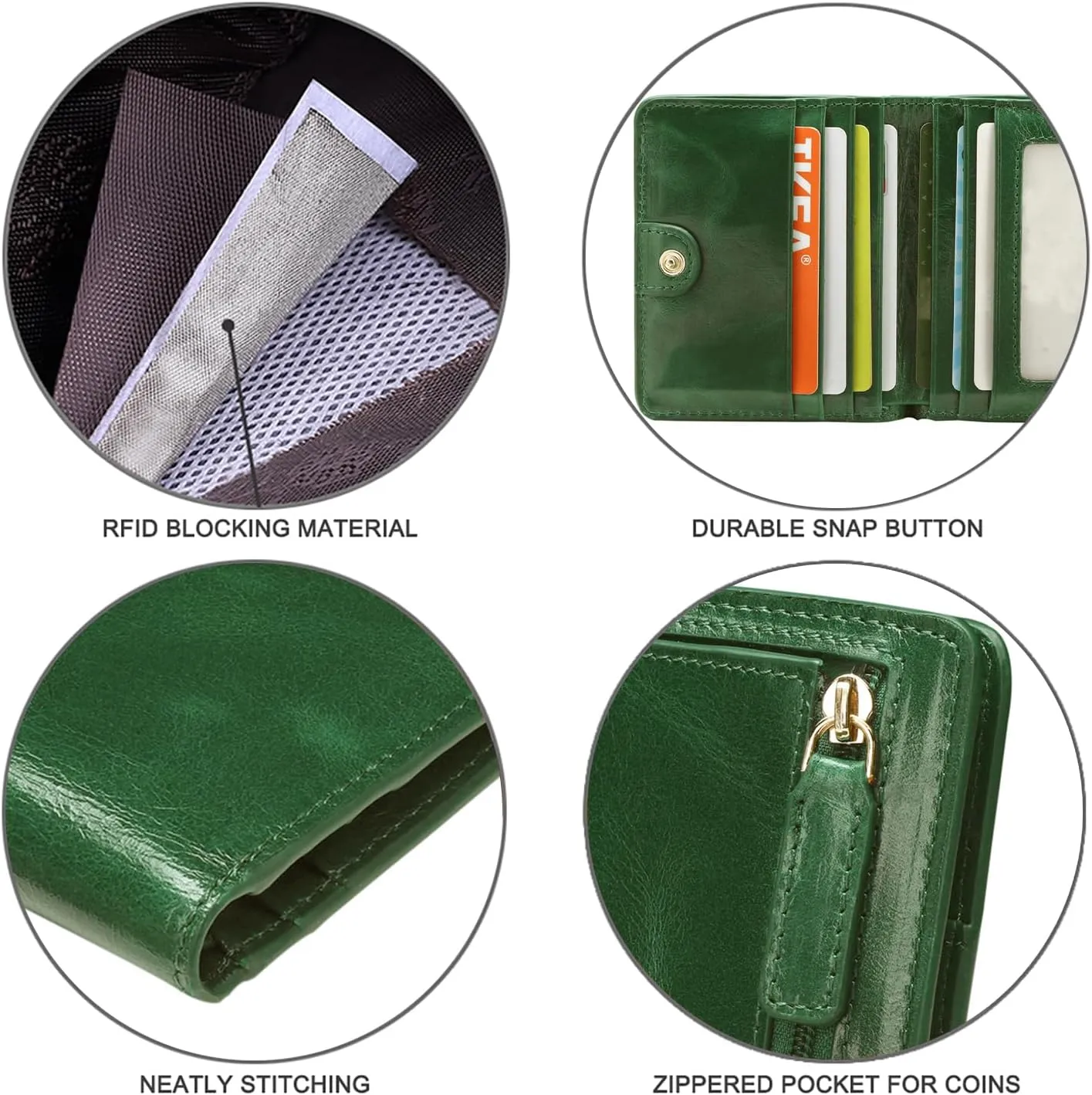 Itslife Women's Rfid Blocking Small Compact Bifold Leather Pocket Wallet Ladies Mini Purse with id Window (Waxed Dark Green)