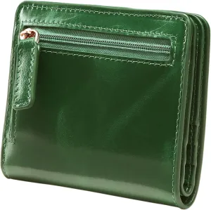 Itslife Women's Rfid Blocking Small Compact Bifold Leather Pocket Wallet Ladies Mini Purse with id Window (Waxed Dark Green)
