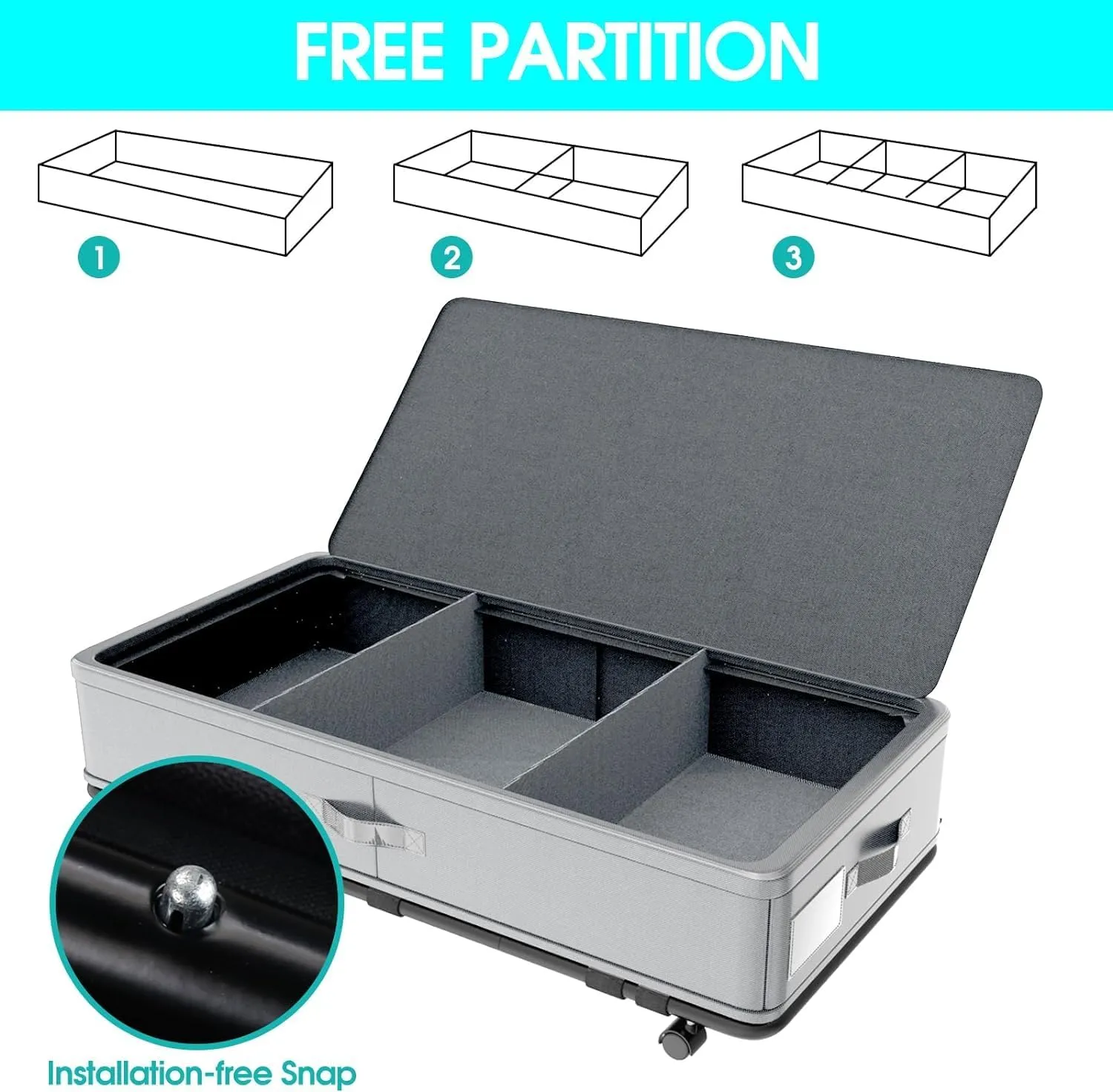 IUI Underbed Storage with Wheels & Lid | 50L Large Capacity Rolling Under Bed Storage Containers | for Clothes, Shoes, Blankets, Books, Toys | Gray