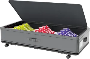 IUI Underbed Storage with Wheels & Lid | 50L Large Capacity Rolling Under Bed Storage Containers | for Clothes, Shoes, Blankets, Books, Toys | Gray