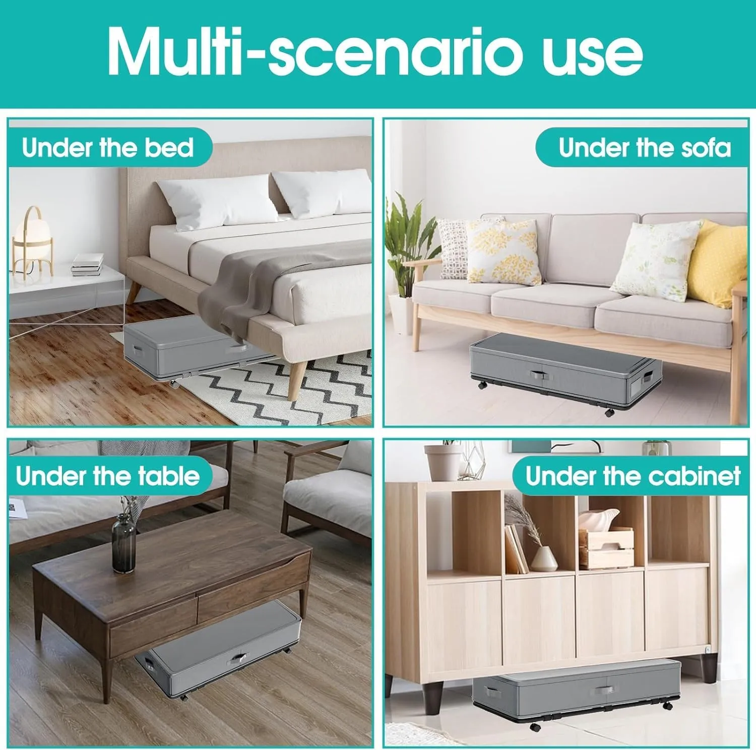 IUI Underbed Storage with Wheels & Lid | 50L Large Capacity Rolling Under Bed Storage Containers | for Clothes, Shoes, Blankets, Books, Toys | Gray