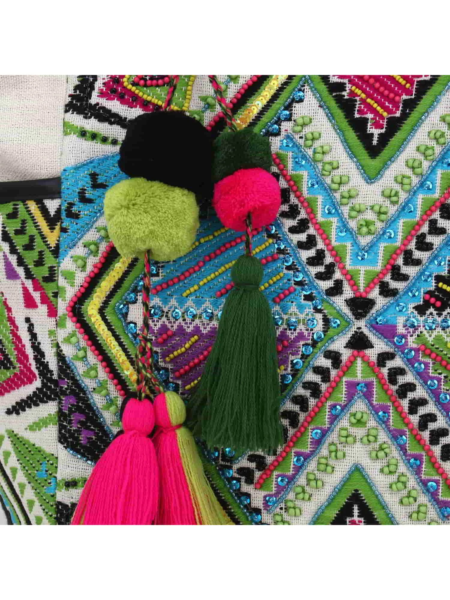 Jacquard & Fabric Geometric Embellished Tote Bag