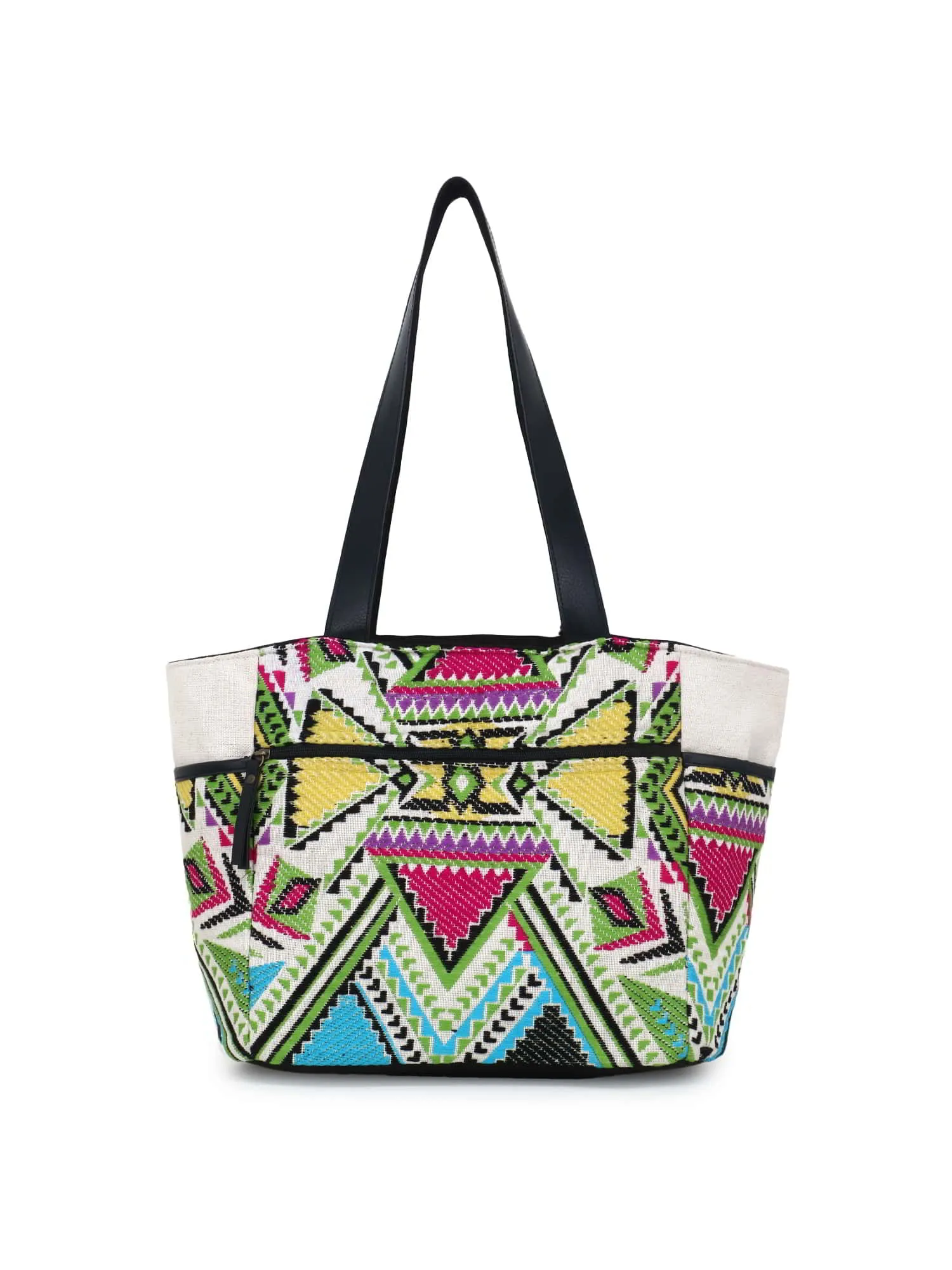 Jacquard & Fabric Geometric Embellished Tote Bag