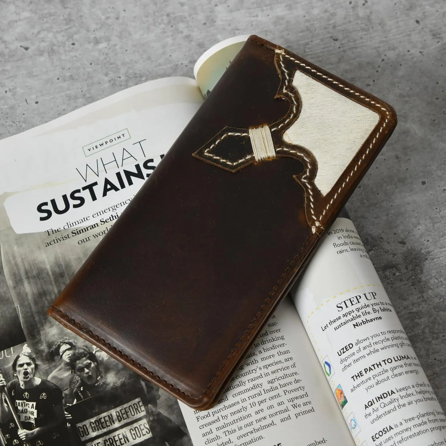 Jajmo Legacy Bifold Genuine Leather Long Vintage Wallet Checkbook Card Case Holder For Men