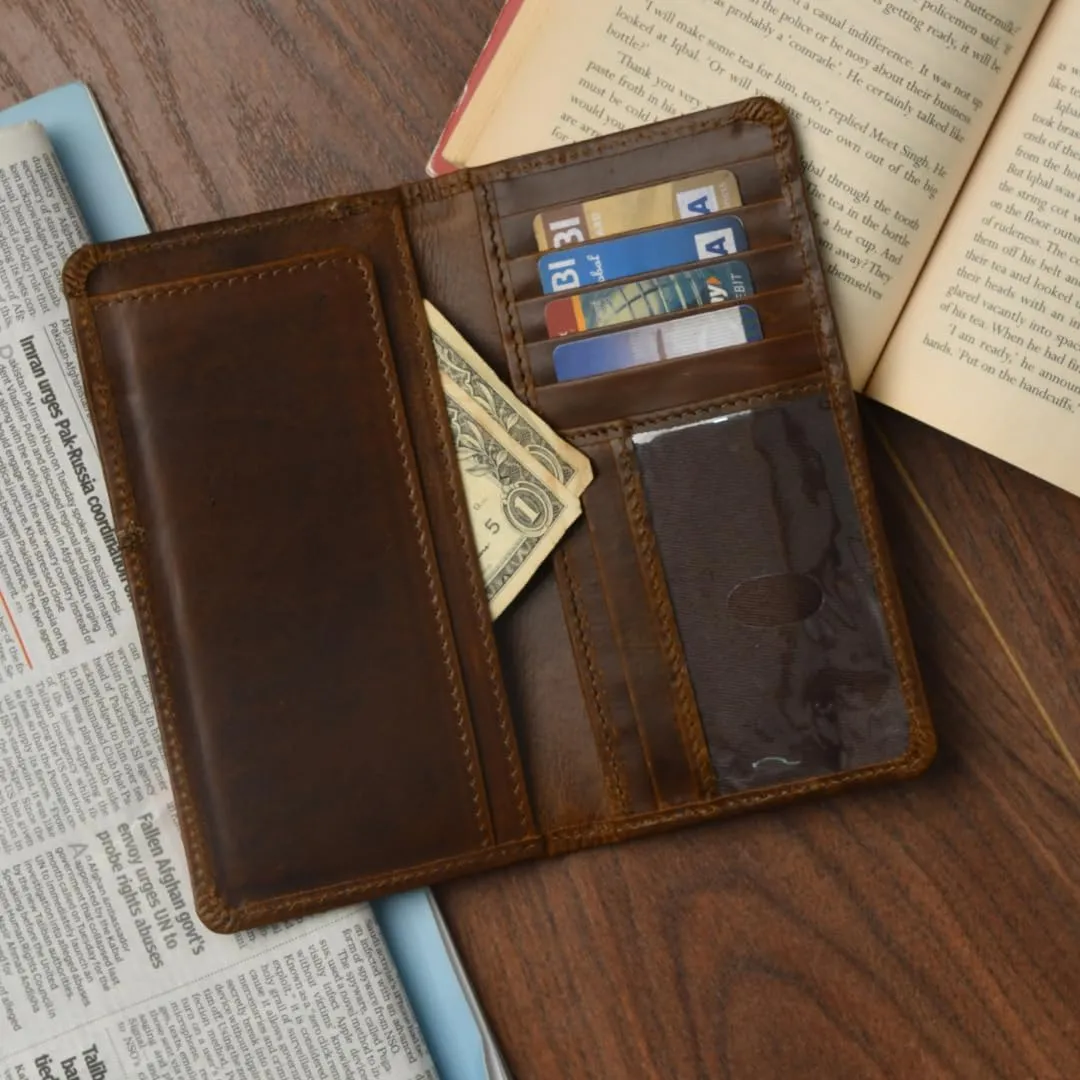 Jajmo Legacy Bifold Genuine Leather Long Vintage Wallet Checkbook Card Case Holder For Men