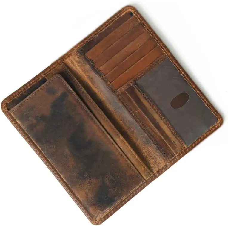 Jajmo Legacy Bifold Genuine Leather Long Vintage Wallet Checkbook Card Case Holder For Men