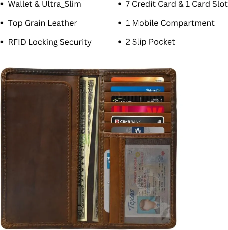 Jajmo Legacy Bifold Genuine Leather Long Vintage Wallet Checkbook Card Case Holder For Men