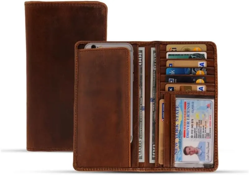 Jajmo Legacy Bifold Genuine Leather Long Vintage Wallet Checkbook Card Case Holder For Men