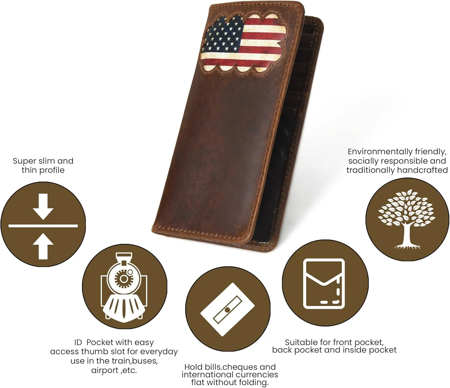 Jajmo Legacy Bifold Genuine Leather Long Vintage Wallet Checkbook Card Case Holder For Men