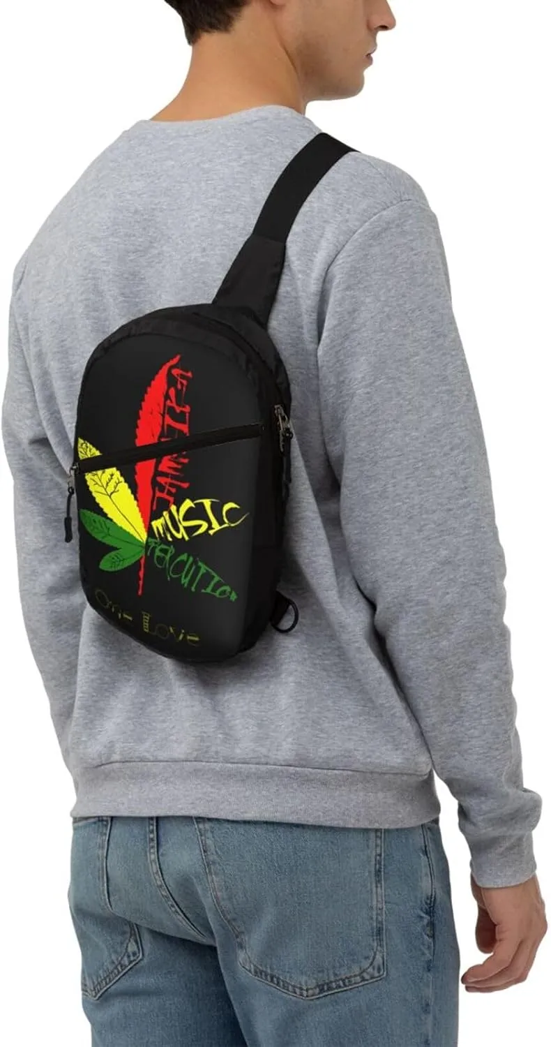 Jamaika Music Reggae Portable Sling Bags Packable Crossbody Bag Foldable Sport Daypack Reusable Shoulder Backpack Diagonally Chest Bag for Workout Travel