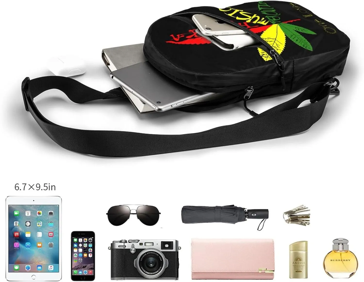 Jamaika Music Reggae Portable Sling Bags Packable Crossbody Bag Foldable Sport Daypack Reusable Shoulder Backpack Diagonally Chest Bag for Workout Travel