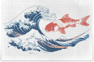 Japan Japanese Print Ukiyo-e Wave Fish Jigsaw Puzzles 500 Pieces Toy Games Educational Gift Home Decor for Adults Kids S0406023