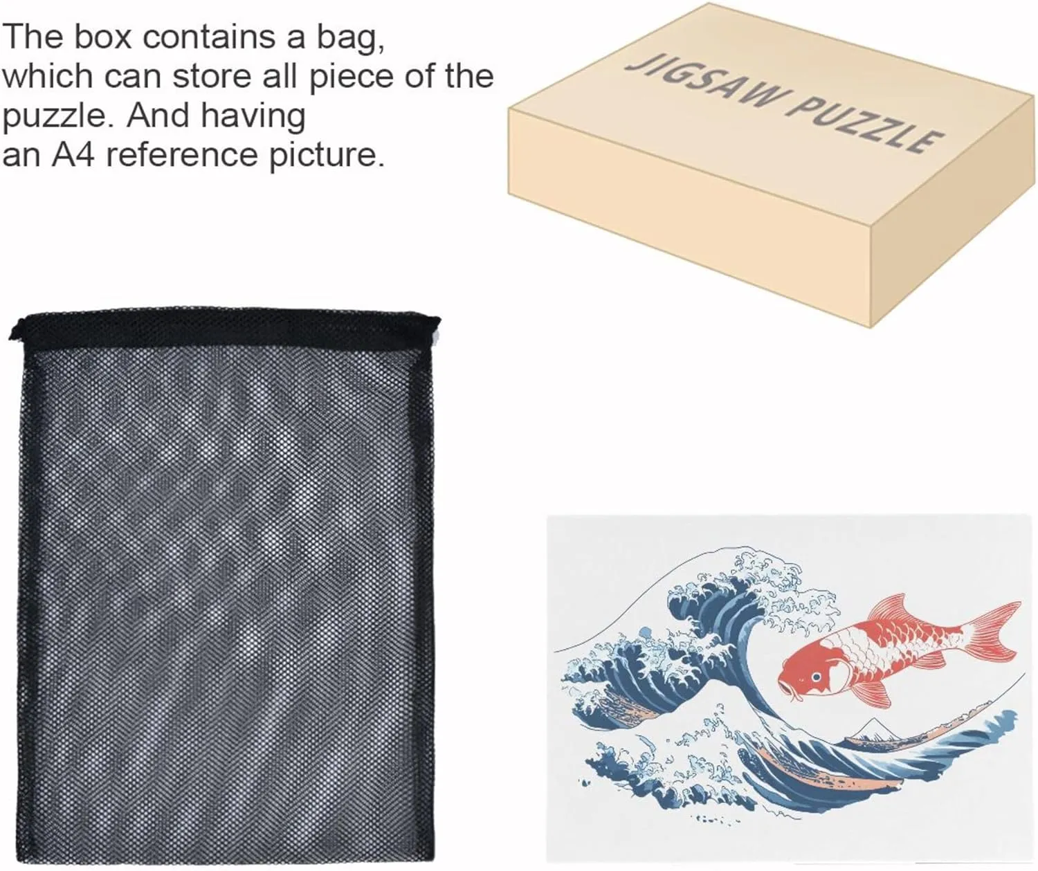 Japan Japanese Print Ukiyo-e Wave Fish Jigsaw Puzzles 500 Pieces Toy Games Educational Gift Home Decor for Adults Kids S0406023