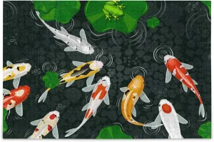 Japanese Fishes Green Leaves Pond Colorful Jigsaw Puzzles 500 Pieces Adult Kids Teens Piece Puzzle Leisure Game Toy Home Decor DIY Educational Gift with Mesh Storage Bag