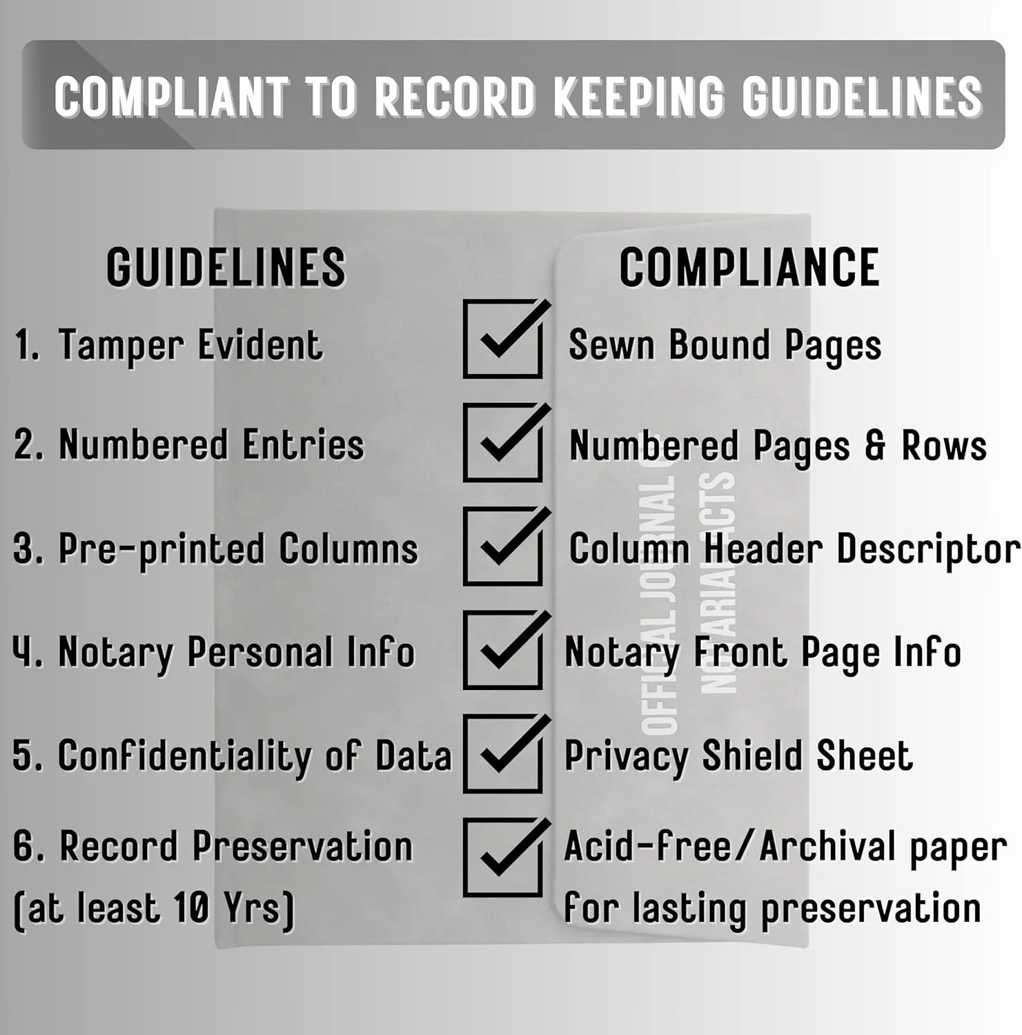 JC Classics Notary Journal Log Book Hardcover with Privacy Guard - Notary Log Book with 522 Notarial Record Entries - Compliant Notary Book for Notaries for All States Except HI (Gray)