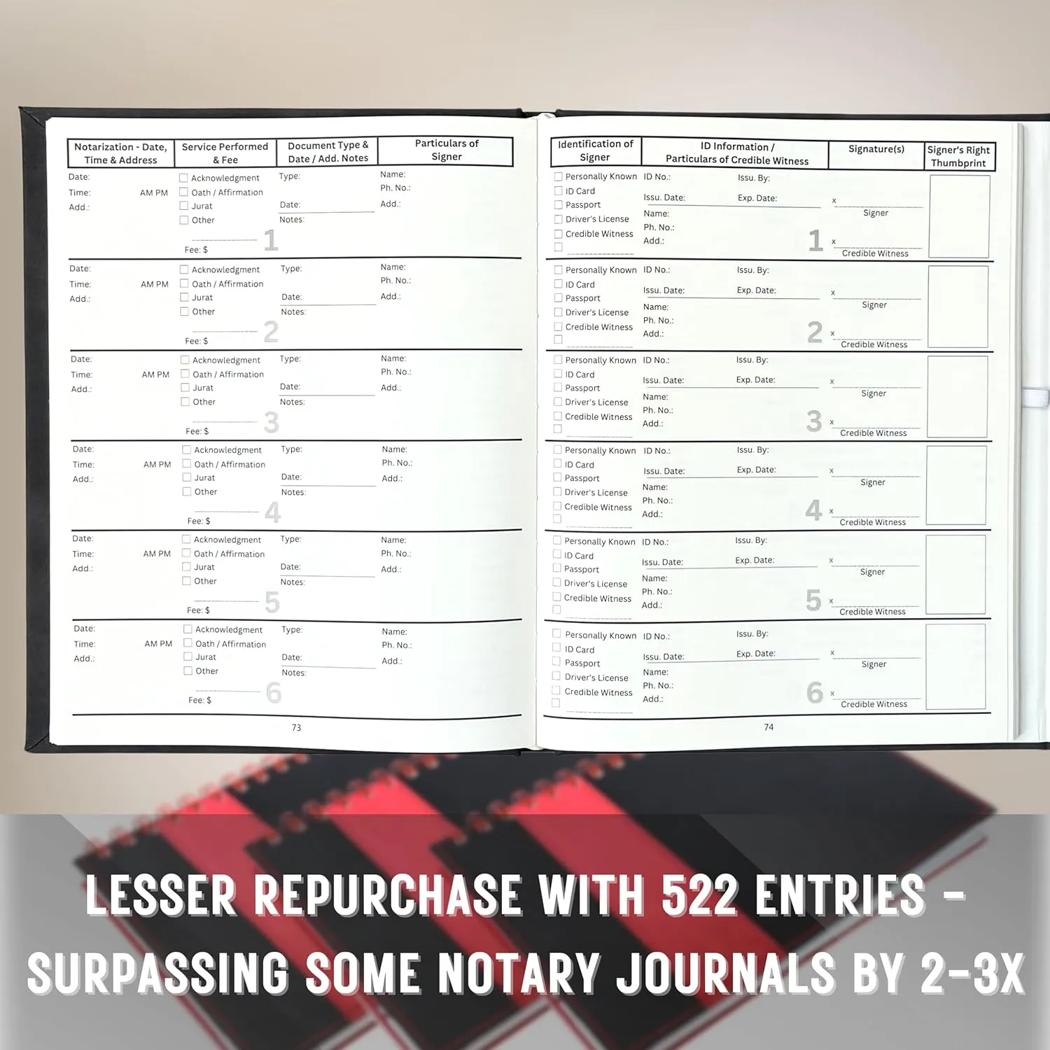 JC Classics Notary Journal Log Book Hardcover with Privacy Guard - Notary Log Book with 522 Notarial Record Entries - Compliant Notary Book for Notaries for All States Except HI (Gray)