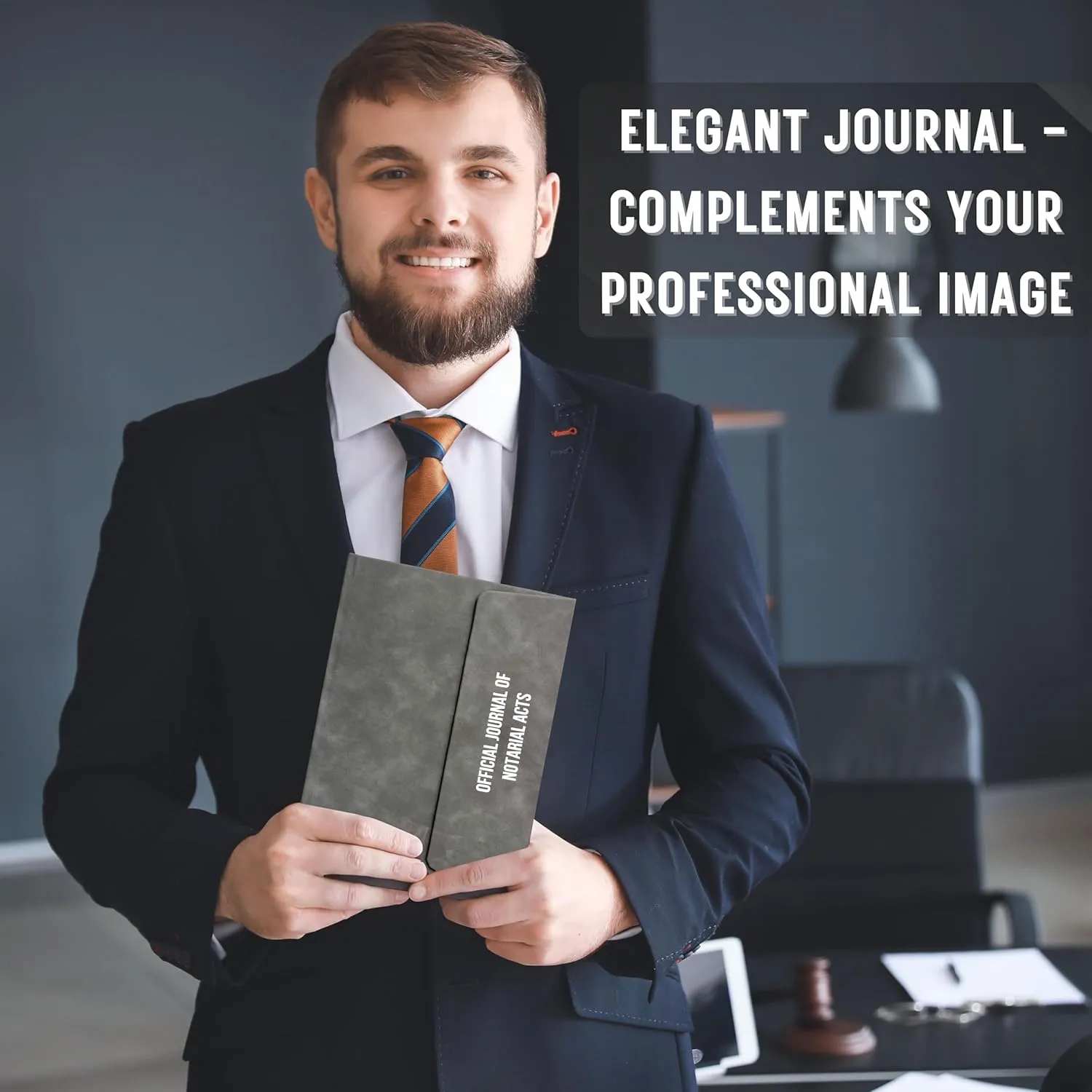 JC Classics Notary Journal Log Book Hardcover with Privacy Guard - Notary Log Book with 522 Notarial Record Entries - Compliant Notary Book for Notaries for All States Except HI (Gray)