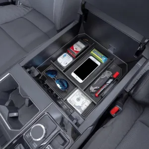 JDMCAR Center Console Organizer Compatible with 2022 2023 2024 2025 Toyota Tundra Accessories and 2023-2025 toyota sequoia Armrest Secondary Storage Box ABS Material with Non-Slip Mats (Black Trim)
