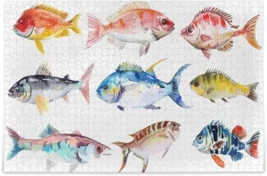 Jigsaw Puzzle Fish Colorful White for Adults 500 Pieces, Impossible Challenging Hard Difficult Puzzles for Adults Jigsaw Puzzles for Party Entertainment Family Games