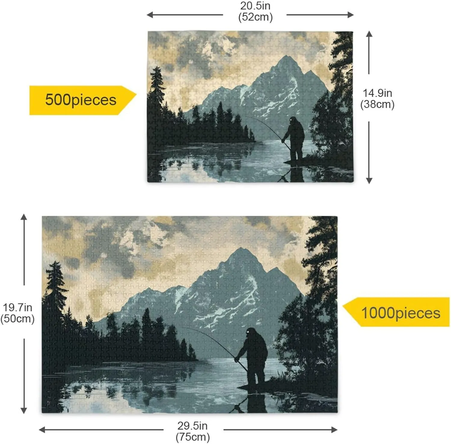 Jigsaw Puzzle Fishing Sasquatch Landscape for Adults 500 Pieces, Impossible Challenging Hard Difficult Puzzles for Adults Jigsaw Puzzles for Party Entertainment Family Games