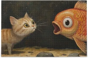 Jigsaw Puzzle Funny Cat Fish for Adults 500 Pieces, Impossible Challenging Hard Difficult Puzzles for Adults Jigsaw Puzzles for Party Entertainment Family Games