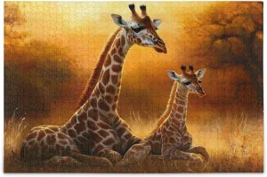 Jigsaw Puzzle Giraffe Grassland Sunrise for Adults 1000 Pieces, Impossible Challenging Hard Difficult Puzzles for Adults Jigsaw Puzzles for Party Entertainment Family Games