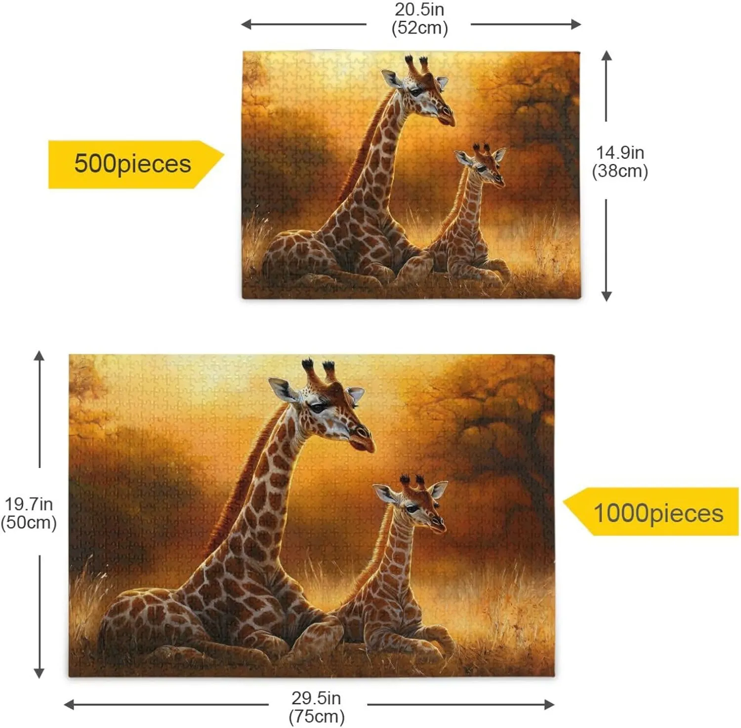 Jigsaw Puzzle Giraffe Grassland Sunrise for Adults 1000 Pieces, Impossible Challenging Hard Difficult Puzzles for Adults Jigsaw Puzzles for Party Entertainment Family Games