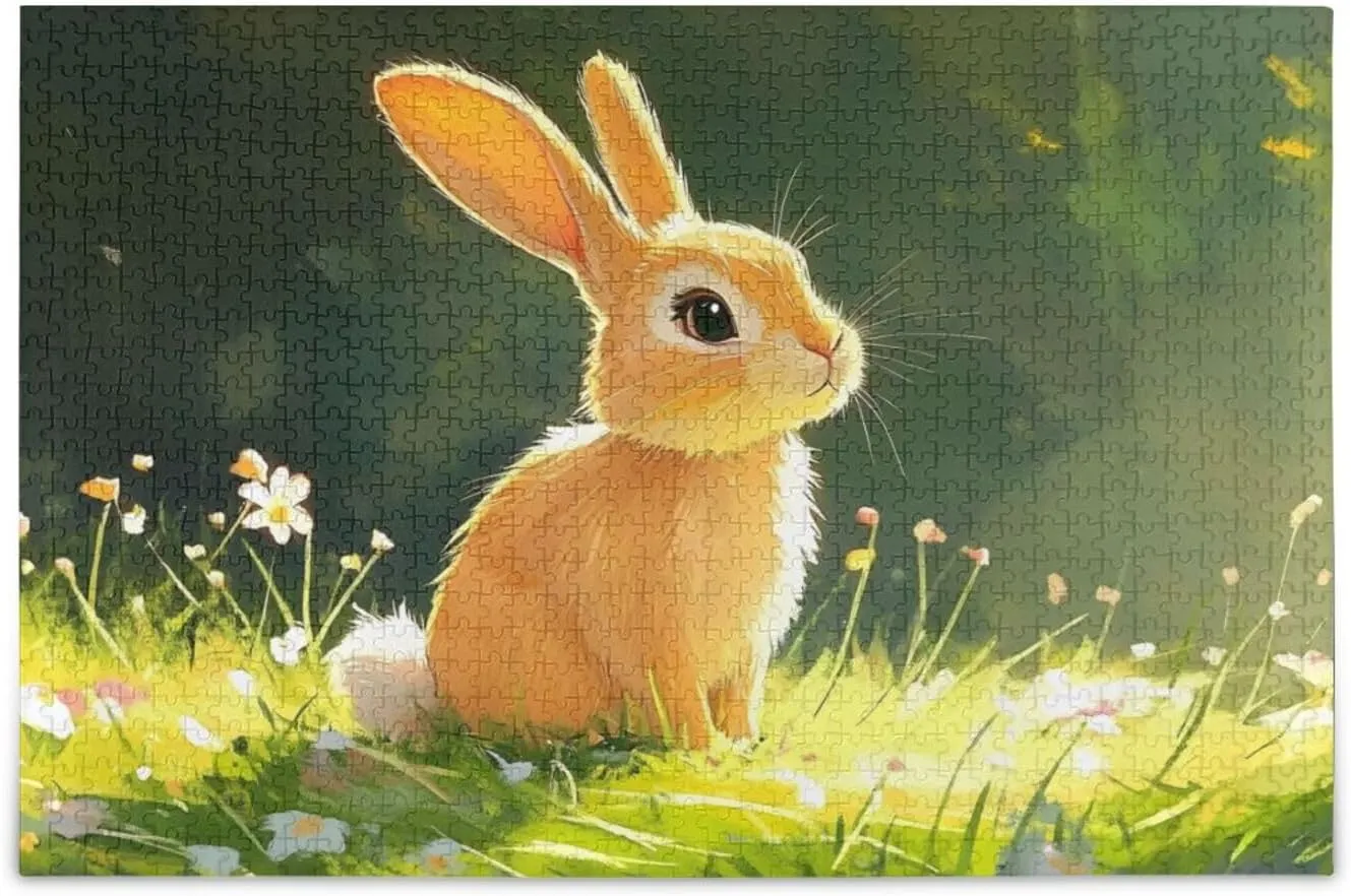 Jigsaw Puzzle Rabbit Grassland Cute for Adults 500 Pieces, Impossible Challenging Hard Difficult Puzzles for Adults Jigsaw Puzzles for Party Entertainment Family Games