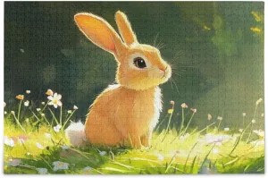 Jigsaw Puzzle Rabbit Grassland Cute for Adults 500 Pieces, Impossible Challenging Hard Difficult Puzzles for Adults Jigsaw Puzzles for Party Entertainment Family Games