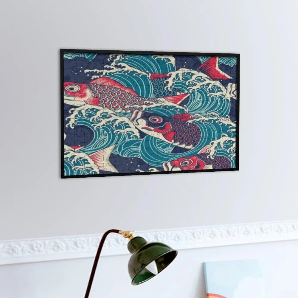 Jigsaw Puzzles Colorful Fish Wave Pattern Blue Toy Kid Educational Games Brain Challenge Adults Art DIY Child Leisure Game Suitable Family Friends 500PCS