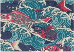 Jigsaw Puzzles Colorful Fish Wave Pattern Blue Toy Kid Educational Games Brain Challenge Adults Art DIY Child Leisure Game Suitable Family Friends 500PCS