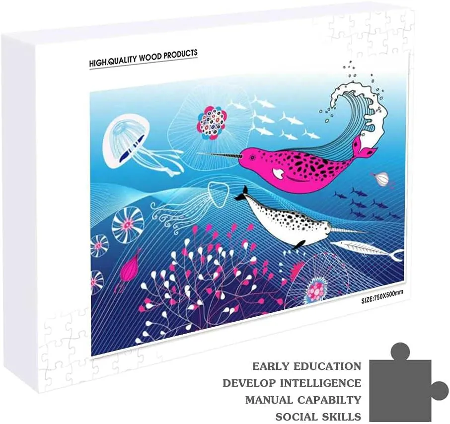 Jigsaw Puzzles Marine Fish Blue Toy Kid Educational Games Brain Challenge Adults Art DIY Child Leisure Game Suitable Family Friends 300PCS