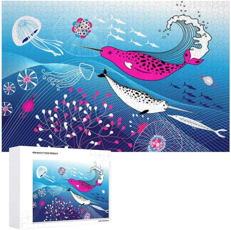 Jigsaw Puzzles Marine Fish Blue Toy Kid Educational Games Brain Challenge Adults Art DIY Child Leisure Game Suitable Family Friends 300PCS