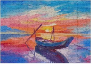Jigsaw Puzzles Oil Painting Fishing Boats Toy Kid Educational Games Brain Challenge Adults Art DIY Child Leisure Game Suitable Family Friends 500PCS