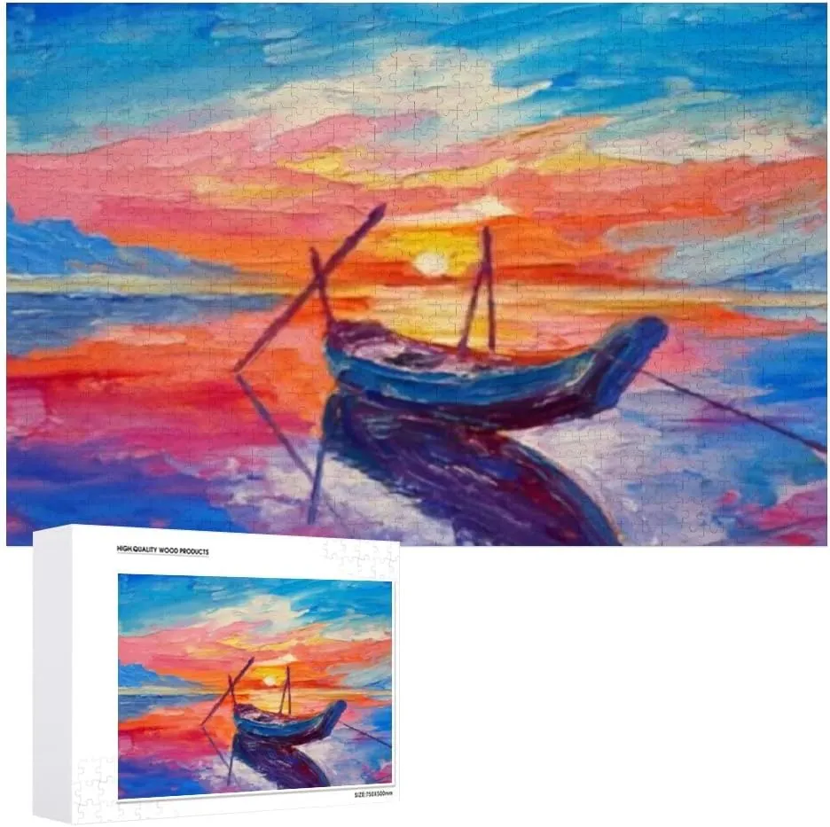 Jigsaw Puzzles Oil Painting Fishing Boats Toy Kid Educational Games Brain Challenge Adults Art DIY Child Leisure Game Suitable Family Friends 500PCS