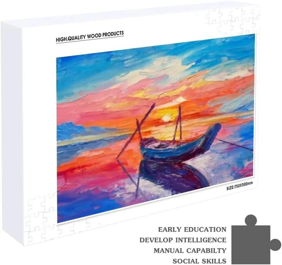 Jigsaw Puzzles Oil Painting Fishing Boats Toy Kid Educational Games Brain Challenge Adults Art DIY Child Leisure Game Suitable Family Friends 500PCS