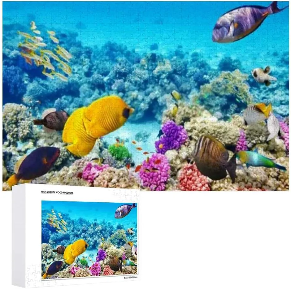 Jigsaw Puzzles Underwater World Corals Tropical Fish Blue Toy Kid Educational Games Brain Challenge Adults Art DIY Child Leisure Game Suitable Family Friends 500PCS