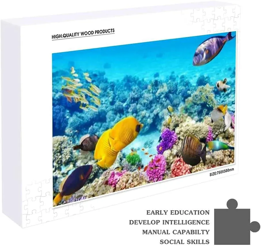 Jigsaw Puzzles Underwater World Corals Tropical Fish Blue Toy Kid Educational Games Brain Challenge Adults Art DIY Child Leisure Game Suitable Family Friends 500PCS